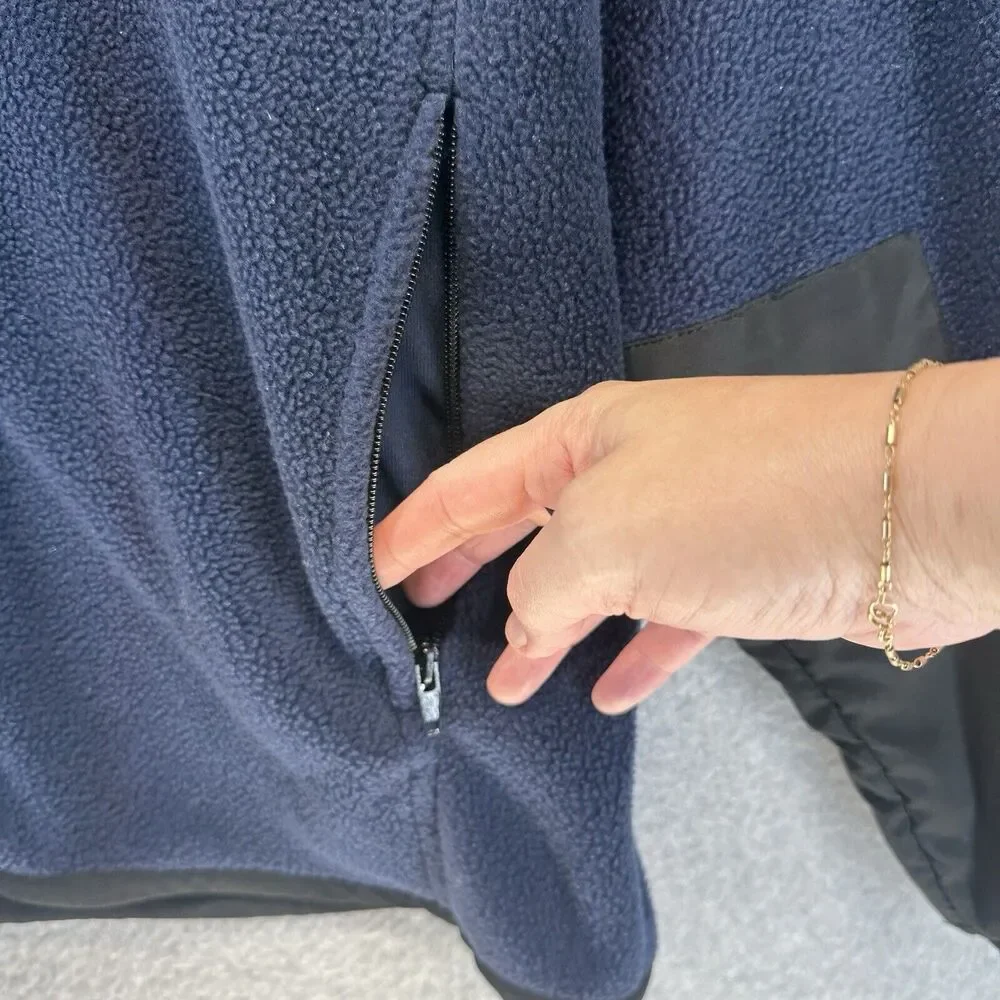 Young USA Mens Fleece Jacket Lightweight Black Blue Full Zip Zippered Pockets M - Picture 10 of 12